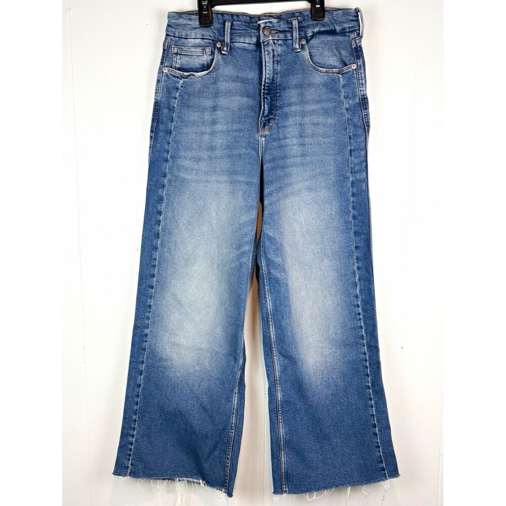 Good American Jeans Wide Leg High Rise Loose Fit Blue Good Skate Crop Sz 10, 30